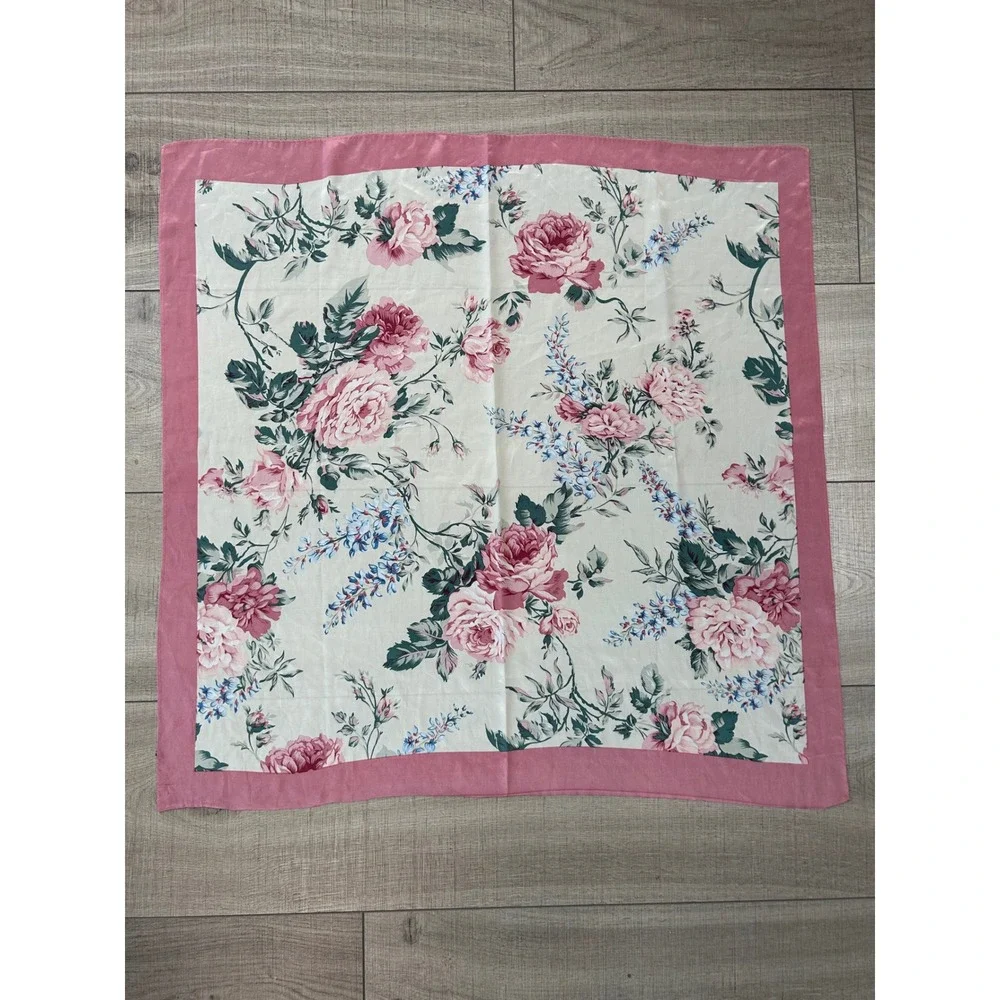 Floral Cottagecore Scarf Pink Rose Print Square Head Scarf Coquette